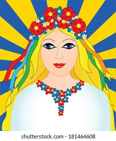 Young woman in ukrainian clothes, vector illustration