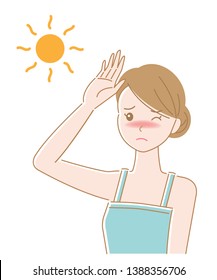 young woman and ultraviolet rays illustration. Beauty and health care concept