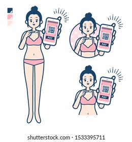A young woman in a underwear with cashless payment on smartphone images.
It's vector art so it's easy to edit.

