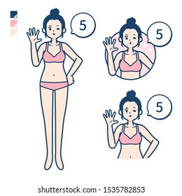 A young woman in a underwear with Counting as 5 images.