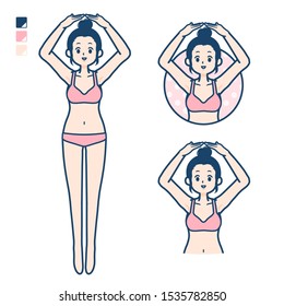A young woman in a underwear with Making a circle with arms images.
It's vector art so it's easy to edit.

