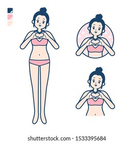 A young woman in a underwear with making a heart symbol by hand images.
It's vector art so it's easy to edit.

