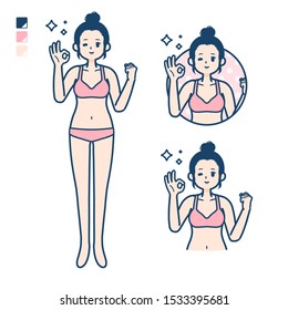 A young woman in a underwear with OK sign images.
It's vector art so it's easy to edit.

