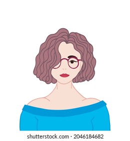 Young woman user avatar. Flat stock vector illustration.
