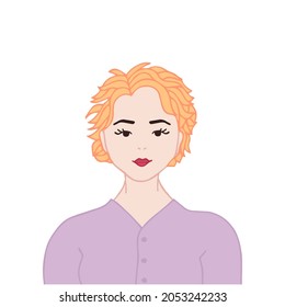 Young woman user avatar. Flat stock vector illustration.