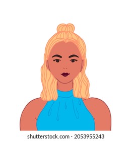 Young woman user avatar. Flat stock vector illustration.