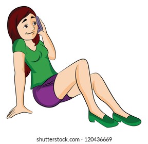 Young Woman Using a Cellphone, vector illustration