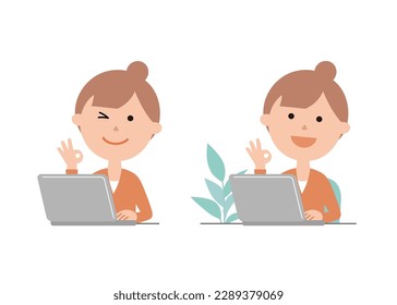 Young woman using a computer for remote work in the office or at home