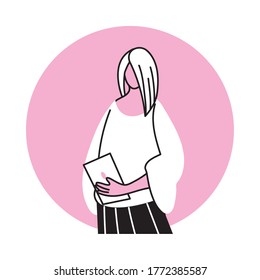 mujer joven que utiliza un diseño electrónico de ilustración vectorial de dispositivo