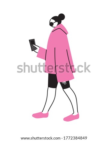 young woman using an electronic device vector illustration design