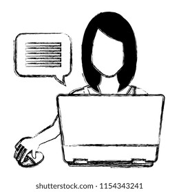 young woman using laptop character