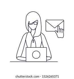 young woman using laptop computer vector illustration design