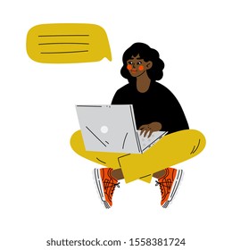 Young Woman Using Laptop Computer Messenger Application, Girl Chatting Online Vector Illustration