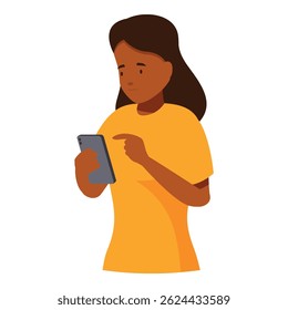 Young woman using mobile phone, browsing internet or social media, modern communication technology concept