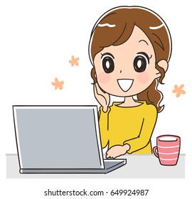 A young woman is using a personal computer