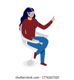 young woman using reality virtual tech vector illustration design