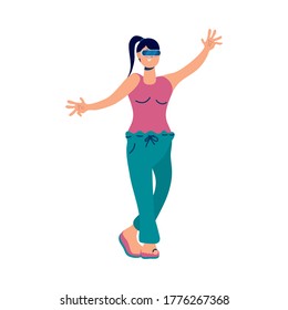 joven mujer que usa el diseño de ilustración virtual de vector de tecnología de realidad