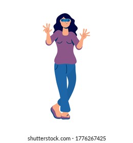 young woman using reality virtual tech vector illustration design