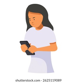 Young woman using smartphone, browsing internet and reading news