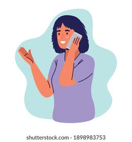 young woman using smartphone calling character vector illustration design