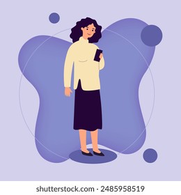 Young woman using smartphone. Cellphone user using 5G high speed wireless internet connection. Vector illustration for interaction, telecom, wi-fi, smart city concept
