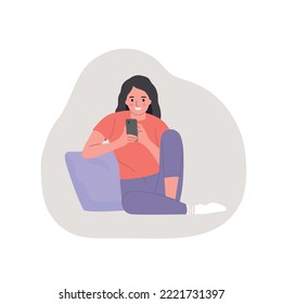 Young woman using smartphone isolated. Vector flat cartoon style  illustration