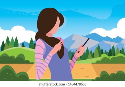 young woman using smartphone social media