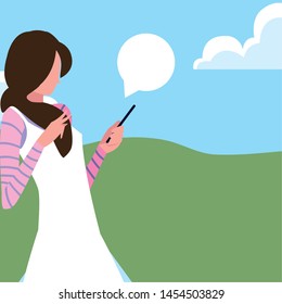 young woman using smartphone social media