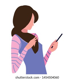 young woman using smartphone social media