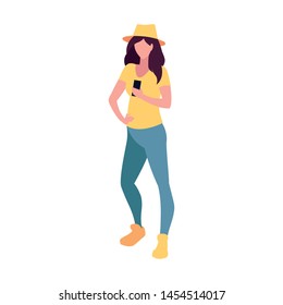 young woman using smartphone social media