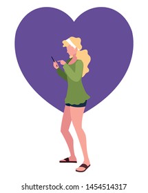young woman using smartphone social media