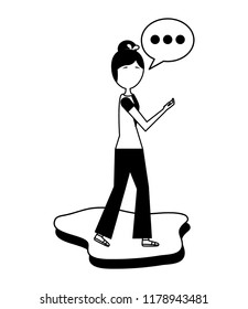 young woman using smartphone speech bubble chatting