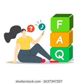 Young woman using smartphone to talking QA information. Concept QA session with phone call.