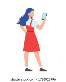 Mujer joven usando un smartphone, ilustración vectorial

