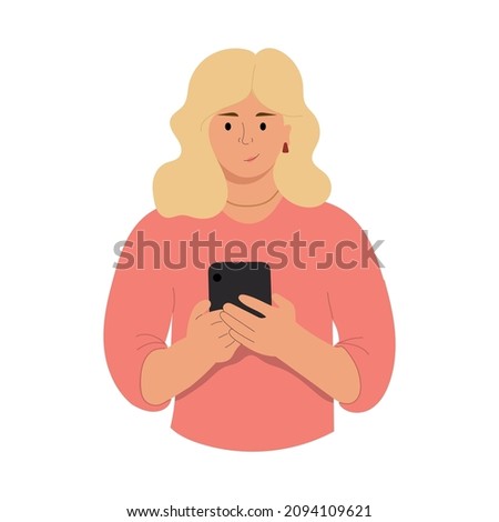 Young woman using a smartphone. Vector illustration isolated on white background.