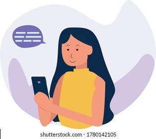 Young Woman Using Smartphone Working  Girl watching news, Chatting, Blogging