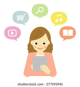 young woman using a tablet / vector eps10
