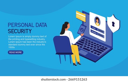 Young woman using two steps verification to protect personal data security concept