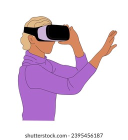 Young woman using virtual reality headset vector.
