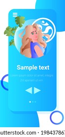 young woman using yoga workout wellness program app recreation meditation practice concept