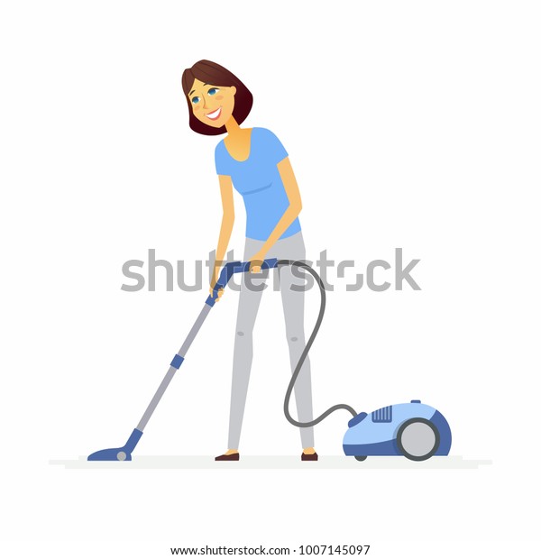 Young Woman Vacuum Cleaner Cartoon People Stock Vector (Royalty Free ...