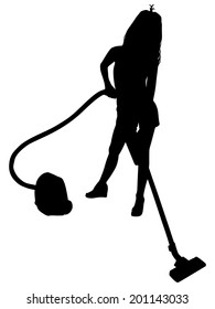 Young woman with vacuum cleaner, vector