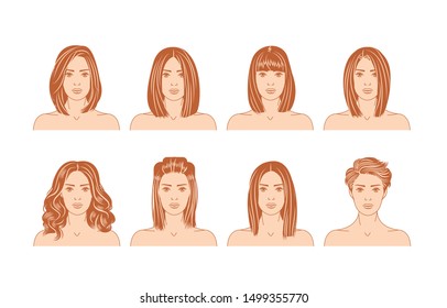 Young woman with various hairstyle. Vector illustration of a format EPS.