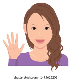 Young woman vector illustration (upper body) / open hand with smiling , good bye