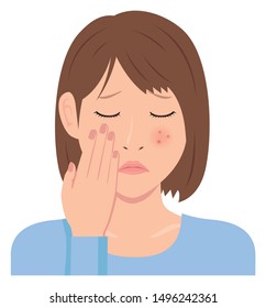 Young woman vector illustration (upper body) / acne, pimple, treckles, rash 