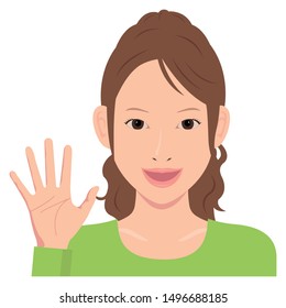 Young woman vector illustration (upper body) / open hand with smiling , good bye
