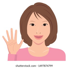 Young woman vector illustration (upper body), open hand and smiling , good bye