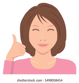 Young woman vector illustration (upper body) / thumb up with smiling 