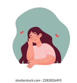 young woman . vector illustration . web illustration of people. the girl thought