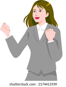 Young Woman In A Victory Pose, Suit